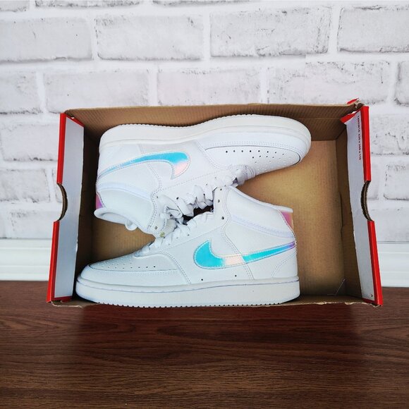 ❤️Nike Court Vision Mid Sz 6.5 Women's Shoes Sneaker White Iridescent FD0819-100 - Picture 8 of 14